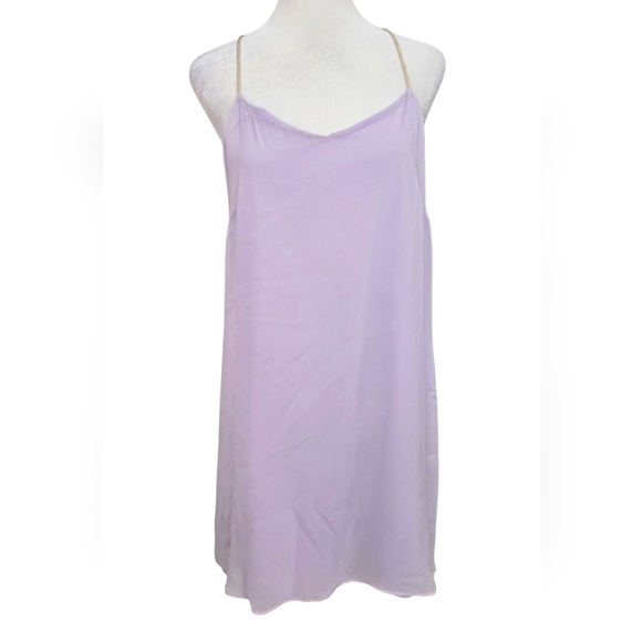 BUCKLEY K 100% Silk Mini Slip Dress With Gold Braided Straps. Purple. 4 NWT - Picture 1 of 15